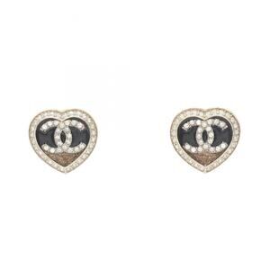 CHANEL Coco Mark Heart Earrings with Gold-Plated Rhinestones for Women, Avail...